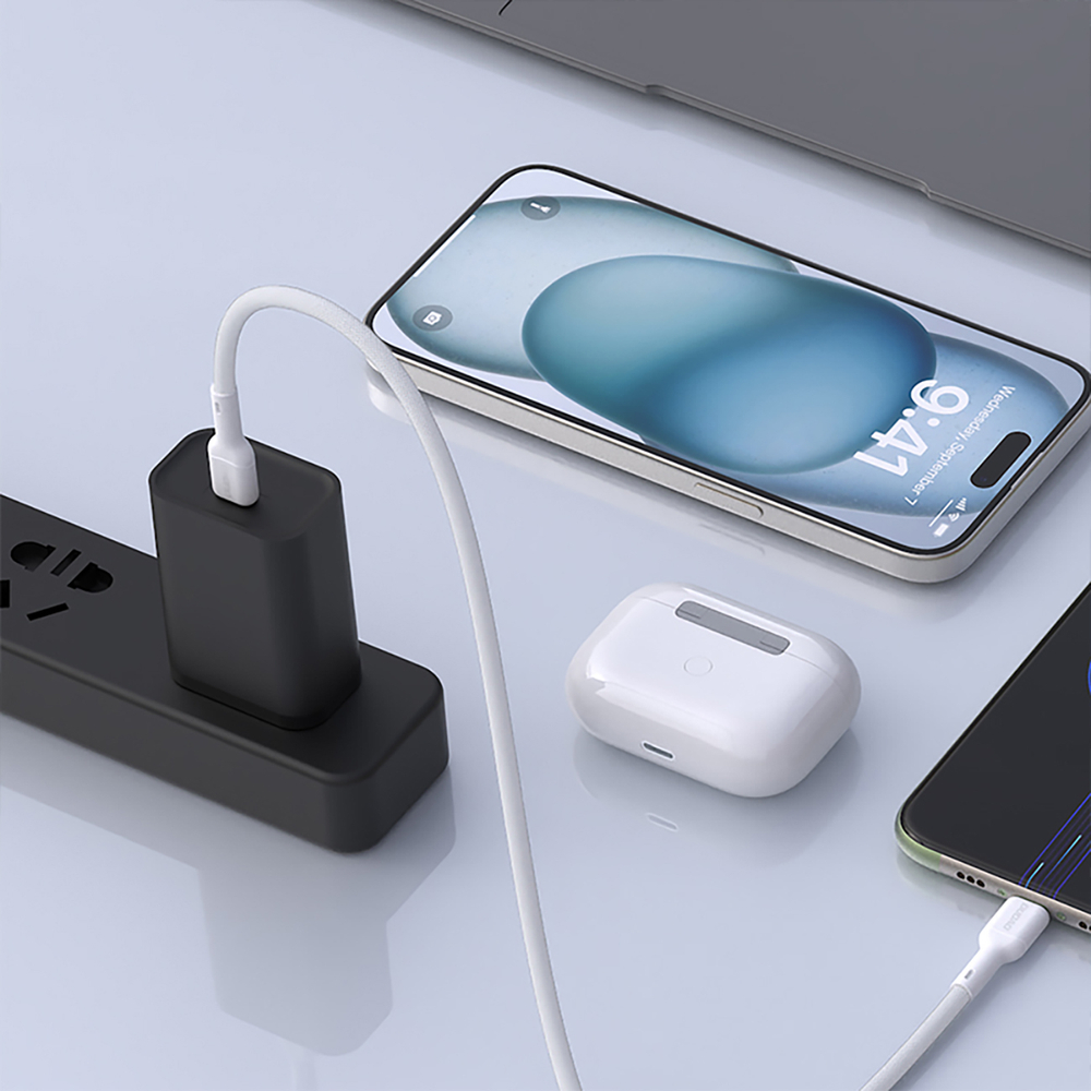 Cablu pentru incarcare si transfer de date Dudao L9C, USB-C / USB-C, 65W, 1m, Alb - imagine 4